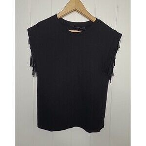 Womens Shirt Top Size Small Black Fringe Boho Western Goth Retro Dark Fairy New